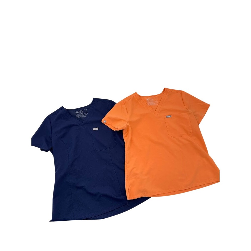 FIGS‎ Technical Collection Scrub Top Navy Orange V-Neck Short Sleeve Size S/P